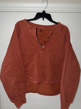 AS Revival Women's Relaxed Henley Pullover Top Rust Size L